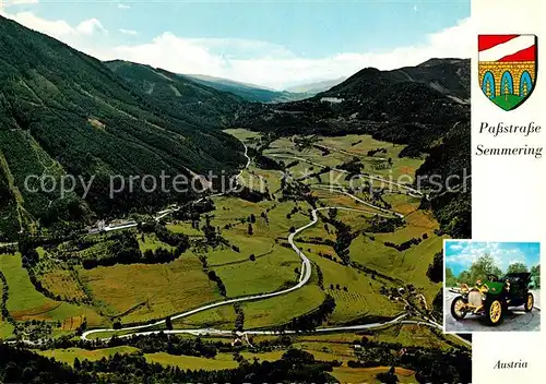 Semmering Niederoesterreich Passstrasse Wallfahrtsort Maria Schutz mit Sonnwendstein Hotel Panhans Fliegeraufnahme Oldtimer Kat. Semmering