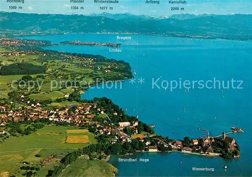 Wasserburg Bodensee Halbinsel mit Blick auf Lindau und Bregenzerwald Alpen Fliegeraufnahme Kat. Wasserburg (Bodensee)