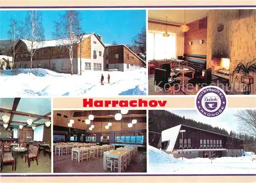 AK / Ansichtskarte Harrachov Harrachsdorf Hotel Hubertus Restaurant Kaminzimmer Winterlandschaft Kat. Harrachsdorf