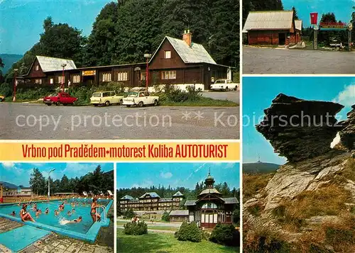 AK / Ansichtskarte Vrbno pod Pradedem Motorest Koliba Autoturist Freibad Felsen Kat. Okres Bruntal