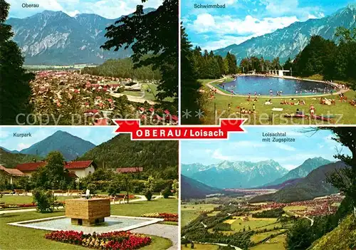 AK / Ansichtskarte Oberau Loisach Panorama Schwimmbad Kurpark Loisachtal mit Zugspitze Kat. Oberau