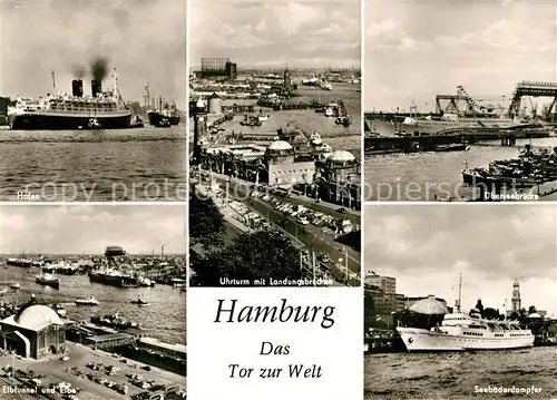 AK / Ansichtskarte Hamburg Hafen Elbtunnel Elbe Uhrturm Landungsbruecken ueberseebruecke Hafen Seebaederdampfer Kat. Hamburg