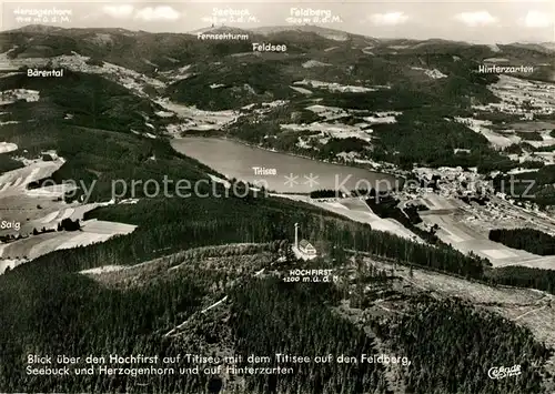 Titisee Blick ueber den Hochfirst auf den Feldberg Seebuck Herzogenhorn Hinterzarten Schwarzwald Fliegeraufnahme Kat. Titisee Neustadt