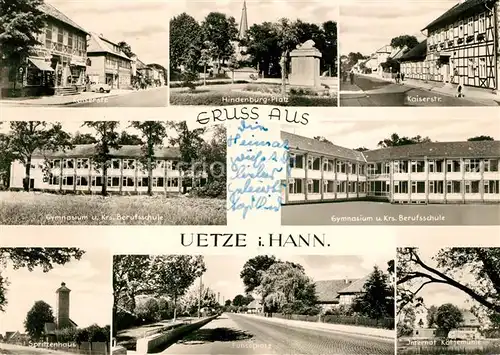 Uetze Kaiserstrasse Hindenburgplatz Denkmal Gymnasium Schule Spritzenhaus Fuhseplatz Internat Kaetjemuehle Kat. Uetze