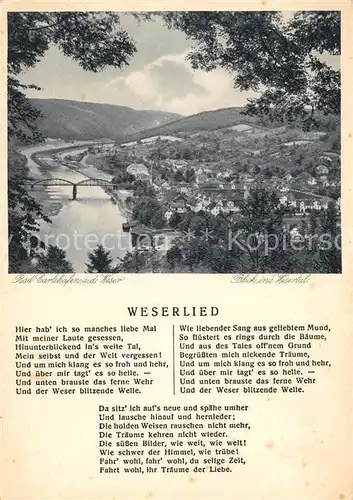 Bad Karlshafen Panorama Blick ins Wesertal Weserlied Kupfertiefdruck Kat. Bad Karlshafen