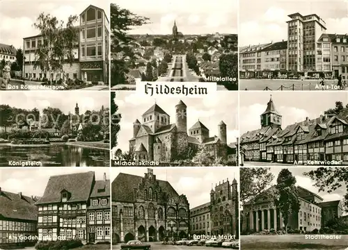 Hildesheim Roemer Museum Mittelallee Almstor Koenigsteich Michaeliskirche Fachwerkhaeuser Godehardiplatz Rathaus Markt Stadttheater  Kat. Hildesheim