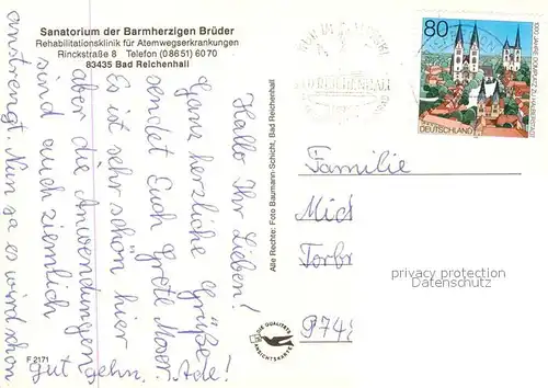 Bad Reichenhall Sanatorium der Barmherzigen Brueder Rehaklinik Alpen Kat. Bad Reichenhall