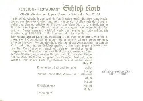 Missian Bozen Pension Restaurant Schloss Korb