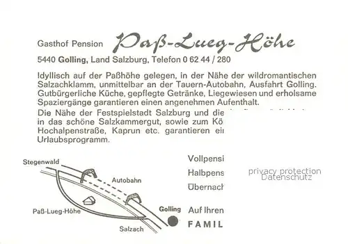 Golling Salzach Gasthof Pension Pass Lueg Hoehe Kat. Golling an der Salzach