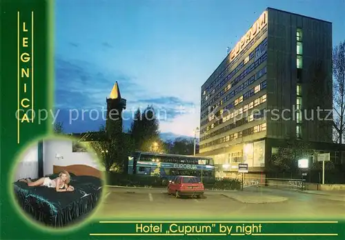 Legnica Hotel Cuprum Nachtaufnahme Kat. Liegnitz Niederschlesien