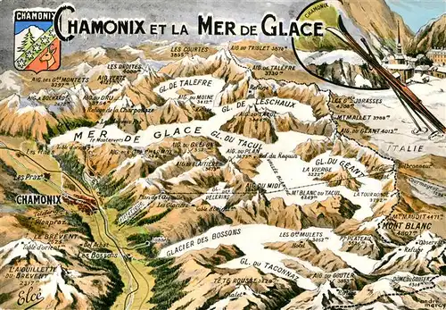 Chamonix La Mer de Glace Panoramakarte Kat. Chamonix Mont Blanc