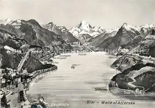 Brunnen Vierwaldstaettersee SZ Panoramakarte Kat. Brunnen