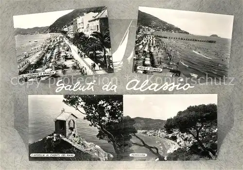 Alassio Lungomare e spiaggia Molo Capella al Caduti del Mare Panorama Kat. 