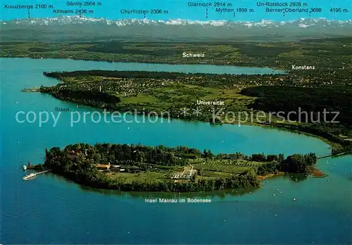 AK / Ansichtskarte Insel Mainau Fliegeraufnahme mit Staad Bodensee Konstanz Alpenkette Kat. Konstanz Bodensee