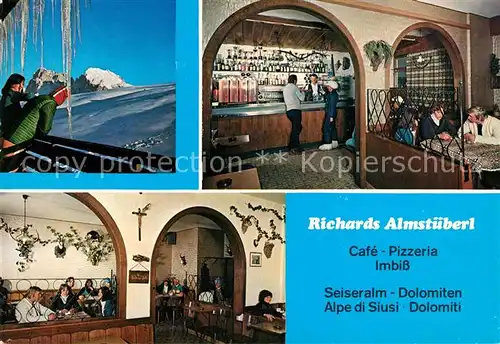 AK / Ansichtskarte Seiser Alm Richards Almstueberl Pizzeria Winterpanorama Kat. Seis am Schlern Kastelruth Suedtirol