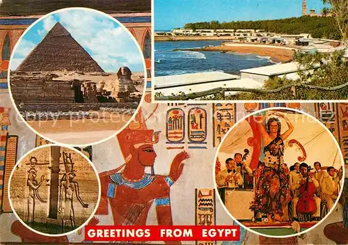 AK / Ansichtskarte Giza Pyramide Sphinx Alexandria Isis Tempel Bauchtaenzerin Kat. Giza