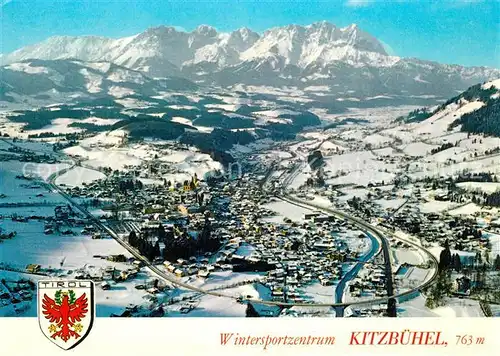 AK / Ansichtskarte Kitzbuehel Tirol mit Schwarzsee Schloss Lehenburg Kaisergebirge im Winter Fliegeraufnahme Kat. Kitzbuehel