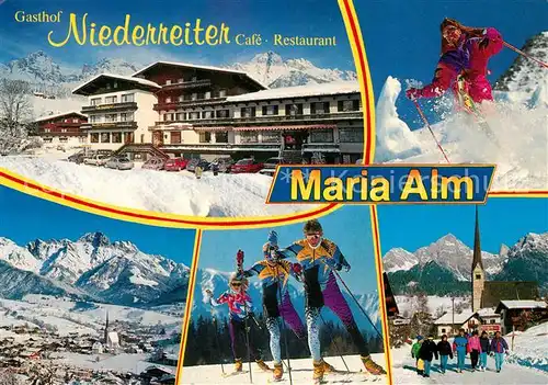 AK / Ansichtskarte Maria Alm Steinernen Meer Gasthof Niederreiter Kirche Wintersportplatz Alpen Skilanglauf Tiefschneefahren Kat. Maria Alm am Steinernen Meer