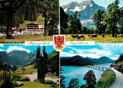 AK / Ansichtskarte Hinterriss Tirol Alpengasthof Eng am Grossen Ahornboden Karwendel Alpenpanorama Bruecke Kat. Vomp