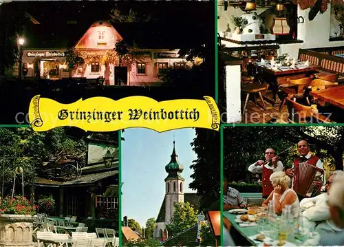 AK / Ansichtskarte Wien Heurigenrestaurant Grinzinger Weinbottich Hausmusik Kirchturm Kat. Wien