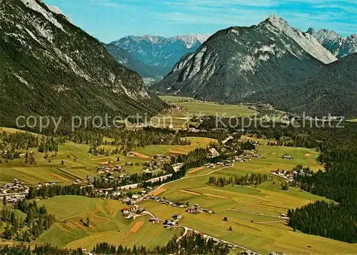 AK / Ansichtskarte Leutasch Panoramablick mit Karwendelgebirge Fliegeraufnahme Kat. Leutasch Tirol