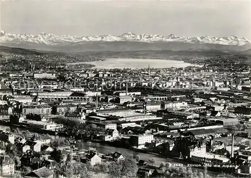 AK / Ansichtskarte Zuerich ZH Fliegeraufnahme mit Alpenpanorama