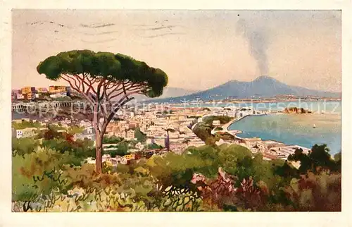 AK / Ansichtskarte Napoli Neapel Vesuv Bucht Kuenstlerkarte Kat. Napoli