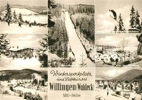 AK / Ansichtskarte Willingen Sauerland Wintersportplatz Sprungschanzen Blick vom Orenberg Viadukt Kat. Willingen (Upland)