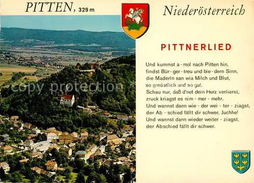 AK / Ansichtskarte Pitten Fliegeraufnahme Schlosberg mit Burg Bergkirche Pittnerlied Kat. Pitten