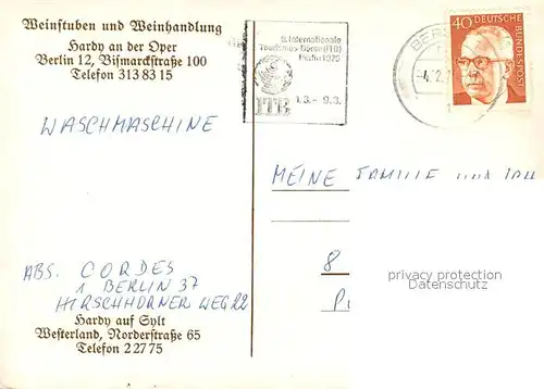 AK / Ansichtskarte Berlin Weinstuben und Weinhandlung Hardy an der Oper Kat. Berlin