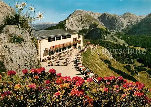 AK / Ansichtskarte Berchtesgaden Jennerbahn Berggaststaette mit Schneibstein Alpenflora Alpenpanorama Kat. Berchtesgaden