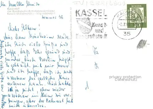 Kassel Kuranstalt der Bundesbahn Betriebskrankenkasse Kat. Kassel