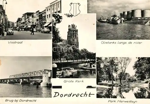 Dordrecht Visstraat Grote Kerk Olietanks langs de rivier Brug bij Dordrecht Park Merwesteyn Kat. Dordrecht