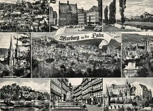 AK / Ansichtskarte Marburg Lahn Verschiedene Stadtansichten Elisabethkirche Marktbrunnen Fachwerkhaeuser Schloss Kat. Marburg
