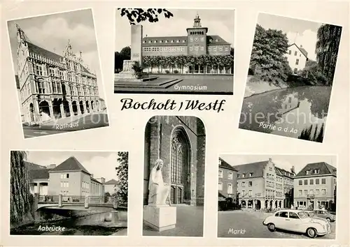 AK / Ansichtskarte Bocholt Westfalen Rathaus Bruecke Fluss Aa Markt Statue Gymnasium Kat. Bocholt