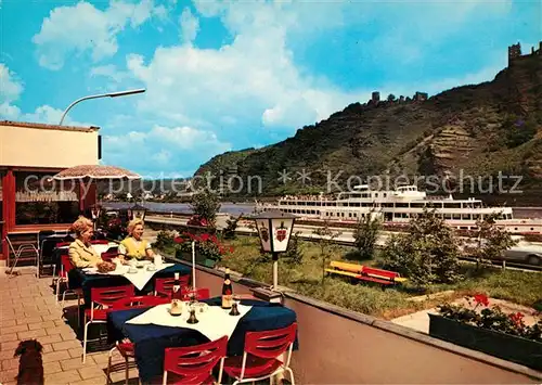 AK / Ansichtskarte Salzig Bad Hotel Restaurant Perle am Rhein Schiff Terrasse Kat. Boppard