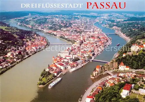 AK / Ansichtskarte Passau Muendung von Inn und Ilz in die Donau Fliegeraufnahme  Kat. Passau