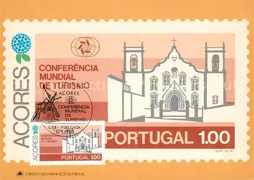 AK / Ansichtskarte Briefmarke auf Ak Conferencia Mundial de Turismo Acores Portugal  Kat. Besonderheiten