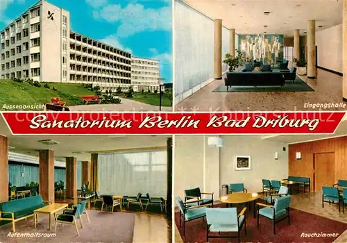 AK / Ansichtskarte Bad Driburg Sanatorium Berlin Eingangshalle Aufenthaltsraum Rauchimmer Kat. Bad Driburg