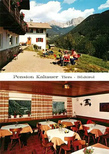 AK / Ansichtskarte Tiers Dolomiten Pension Kaltauer Terrasse Speisesaal Kat. Italien