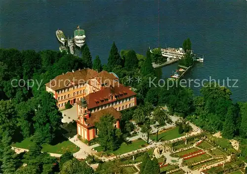 AK / Ansichtskarte Insel Mainau Fliegeraufnahme mit Schloss Kirche Terrasse und Rosengarten Kat. Konstanz Bodensee