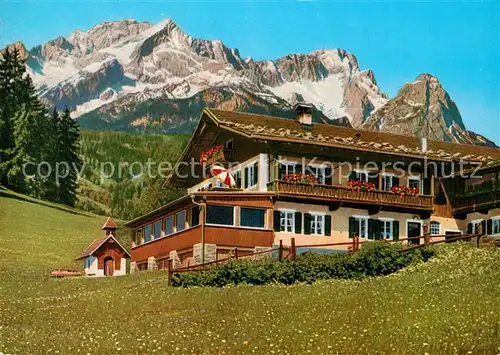 AK / Ansichtskarte Garmisch Partenkirchen Berggasthof Geschwandterbauer mit Zugspitzgruppe Kat. Garmisch Partenkirchen