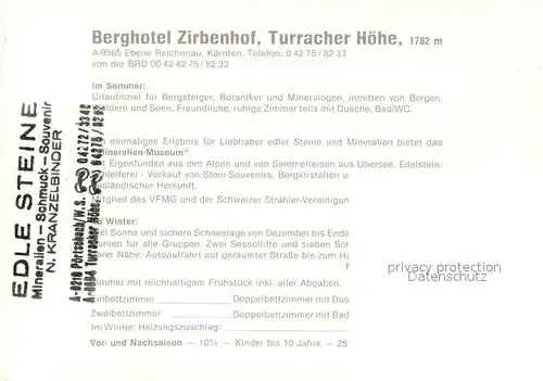 AK / Ansichtskarte Ebene Reichenau Kaernten Berghotel Zirbenhof Turracher Hoehe