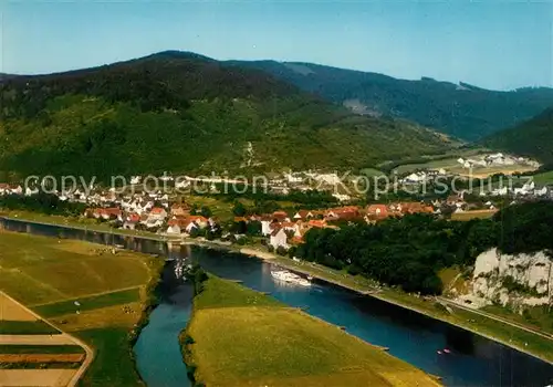 AK / Ansichtskarte Ruehle Oberweser Fliegeraufnahme Hotel Zum Weissen Ross Schiff Kat. Bodenwerder