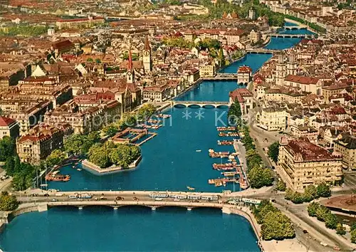 AK / Ansichtskarte Zuerich ZH Partie an der Limmat Fliegeraufnahme