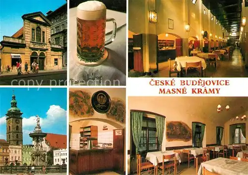 AK / Ansichtskarte Ceske Budejovice Restaurant Masne Kramy Brunnen Kirche Mass Bier Budweis Kat. Budweis Ceske Budejovice