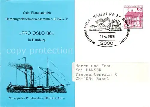 AK / Ansichtskarte Dampfer Binnenschifffahrt Postdampfer Prinds Carl Norwegen Pro Oslo Hamburg  Kat. Schiffe