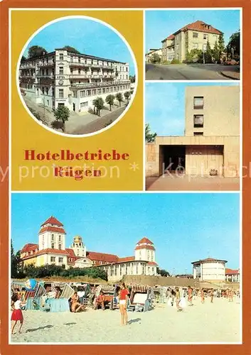 AK / Ansichtskarte Insel Ruegen Hotelbetriebe der Insel Sellin Hotel Frieden Goehren Adolf Hennecke Haus Hotel Nordperd Binz Kurhaus Kat. Bergen