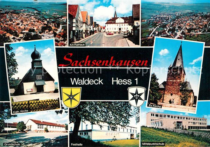 AK / Ansichtskarte Sachsenhausen Waldeck Kirchen Grundschule Rathaus