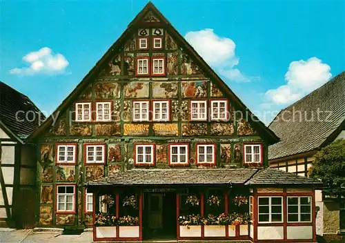 AK / Ansichtskarte Schwalenberg Gasthof Kuenstlerklause anno 1801 Fassadenmalerei von Friedrich Eicke Historisches Gebaeude Kat. Schieder Schwalenberg